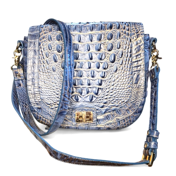 Brahmin Briar Croc Embossed Leather Heavenly Blue Ombre Melbourne Crossbody - Picture 3 of 9